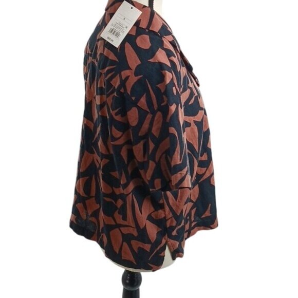 A New Day Button Down Shirt Brown Linen Blend Tropical Floral Womens - Picture 5 of 10